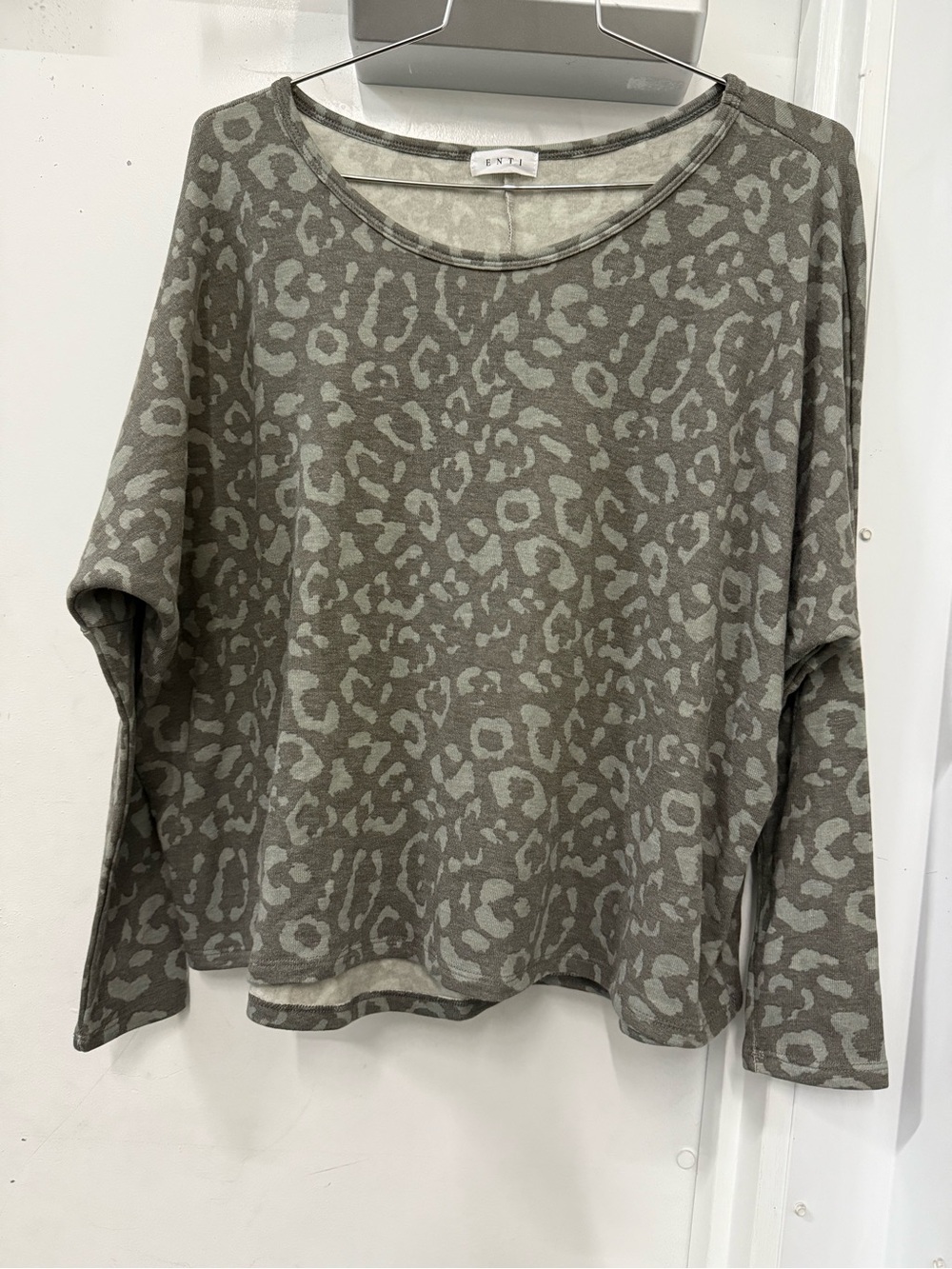 Enti Olive Animal Print Long Sleeve Top
